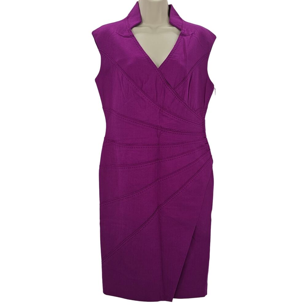 Brioni Womans size 12 Virgin Wool Sleeveless Collared V-Neck Midi Dress Purple